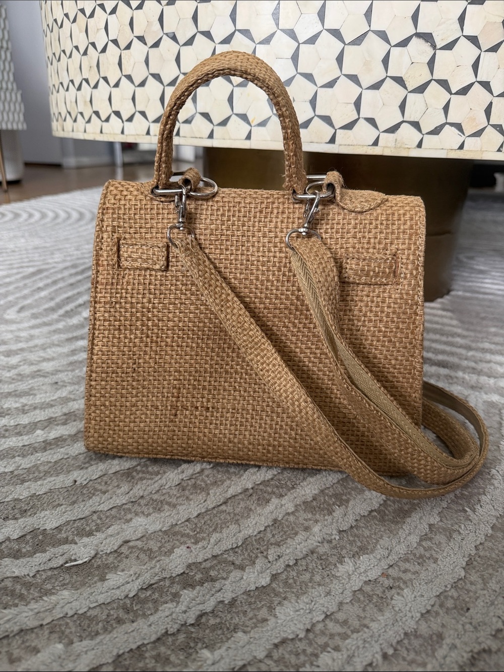 Structured Woven Mini Handbag in Tan - Picture 2 of 7